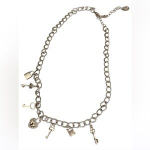 #683 Claire's Silver Charm Necklace with Lock, Key & Heart Pendants